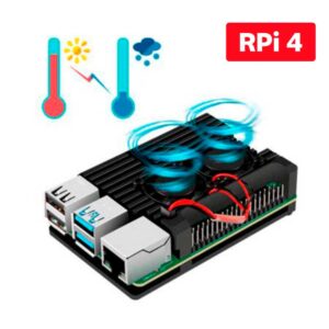 Case Alumínio p/ Raspberry Pi 4 com Duplo Cooler FAN Case Alumínio p/ Raspberry Pi 4 com Duplo Cooler FAN