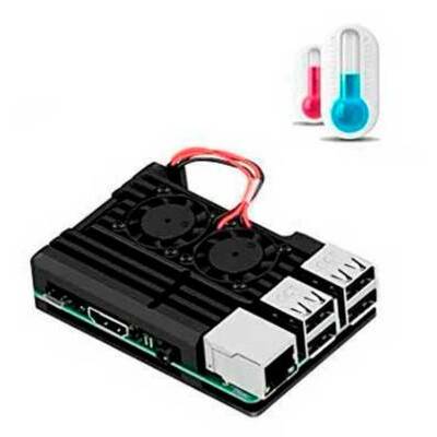 Case de Alumínio c/ Duplo Cooler p/ Raspberry Pi3 B ou B+
