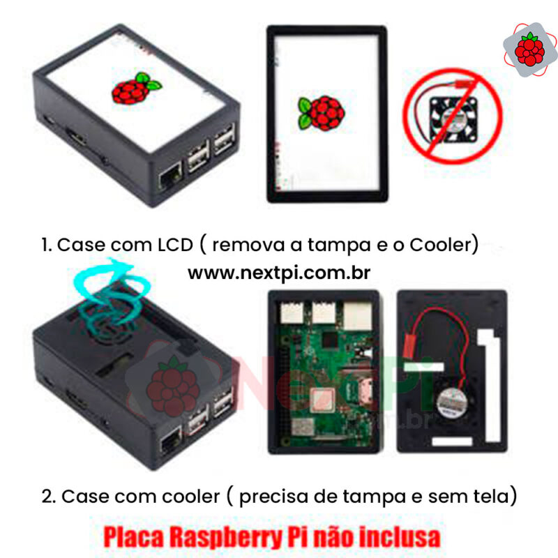Tela Display Touch Screen 3.5 pol. p/ Raspberry Pi 4 + Case c/ Cooler e Dissipadores de Calor