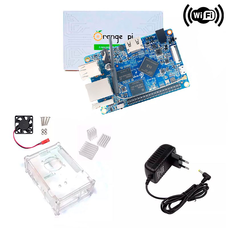 Kit Orange Pi PC Plus + Fonte + Case, cooler e dissipadores Kit Orange Pi PC Plus + Fonte + Case, cooler e dissipadores