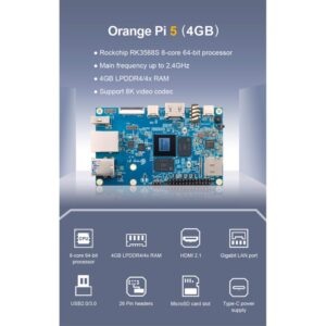 Orange Pi 5 c/ 4GB de RAM DDR4 Rockchip RK3588S Octa-core