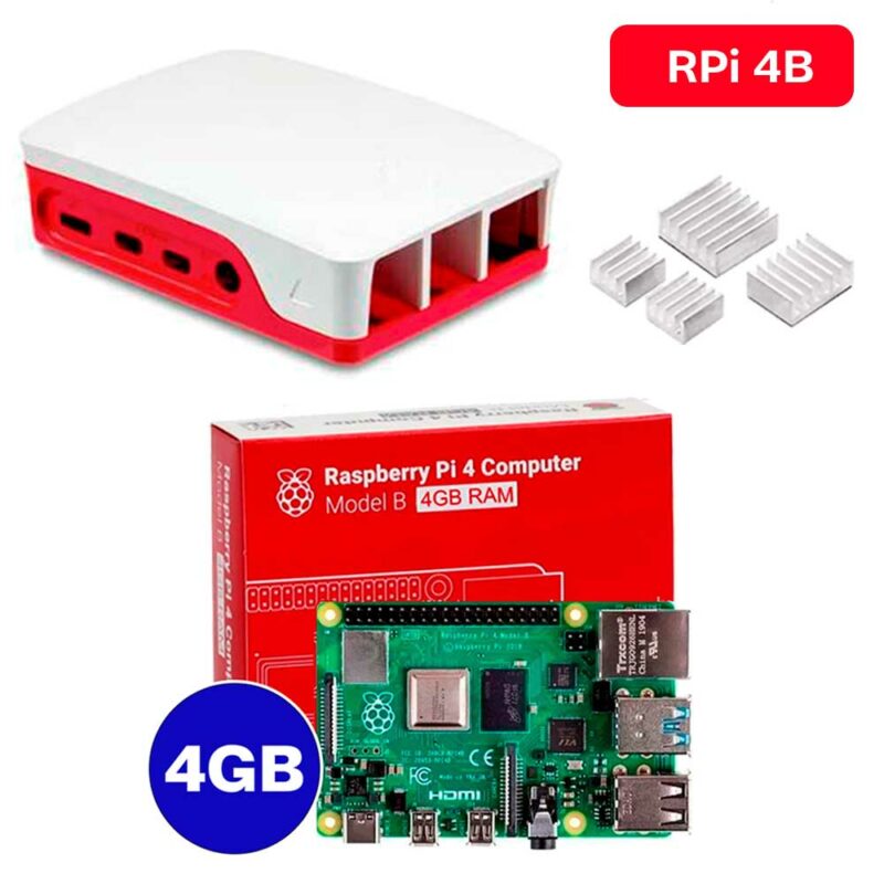 Raspberry Pi 4 4GB + Case + Cooler + Dissipadores