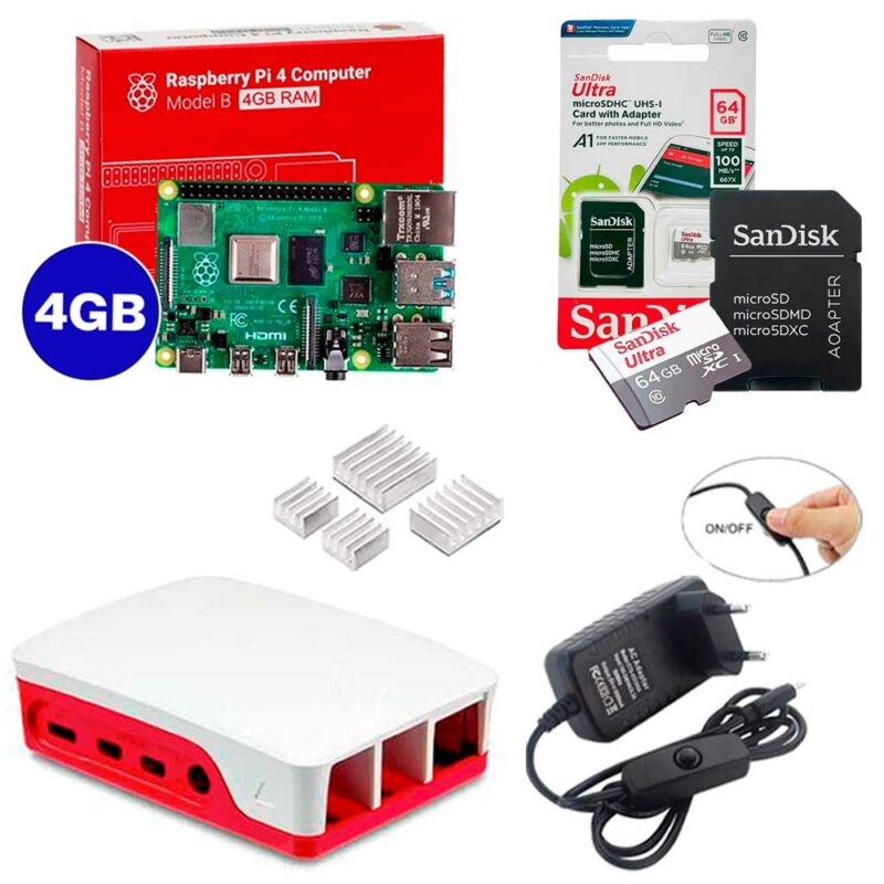 Kit Raspberry Pi 4 8GB c/ Case, Fonte, Dissipadores + 64GB Kit Raspberry Pi 4 8GB c/ Case, Fonte, Dissipadores + 64GB