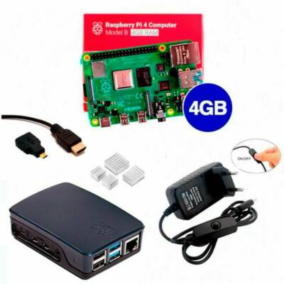 Kit Raspberry Pi 4 4GB c/ Case, Fonte e Dissipadores