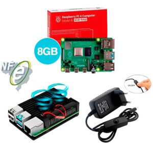Kit Raspberry Pi 4 8GB c/ Case Alumínio c/ Duplo Cooler Fan e Fonte Kit Raspberry Pi 4 8GB c/ Case Alumínio c/ Duplo Cooler Fan e Fonte