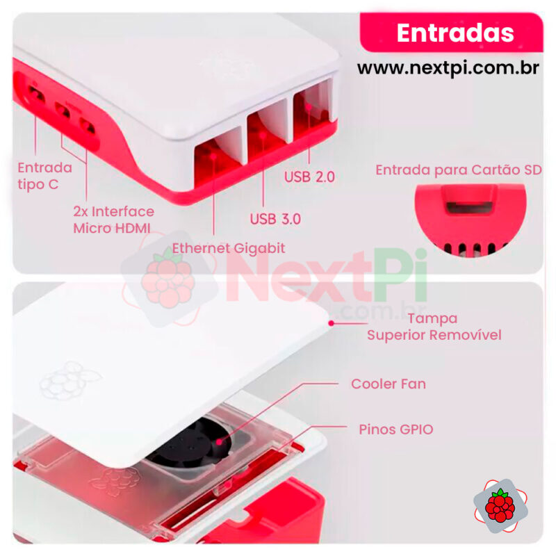 Case Oficial para Raspberry Pi 5 c/ Cooler Fan