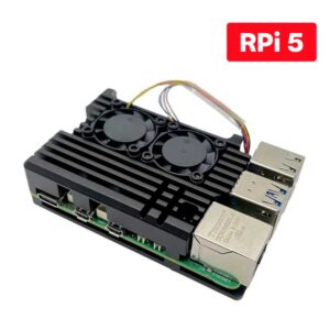 Case Alumínio p/ Raspberry Pi 5 com Duplo Cooler FAN PWM Case Alumínio p/ Raspberry Pi 5 com Duplo Cooler FAN PWM