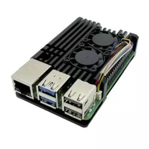 Case Alumínio p/ Raspberry Pi 5 com Duplo Cooler FAN PWM