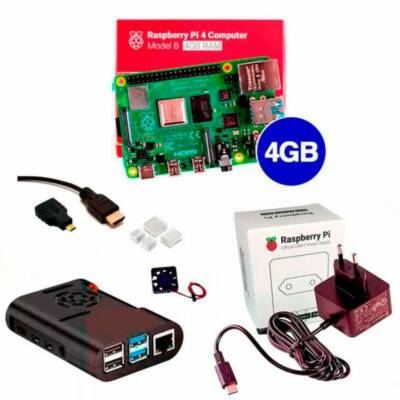 Kit Raspberry Pi 4 8GB c/ Case, Cooler, Fonte Oficial e Dissipadores