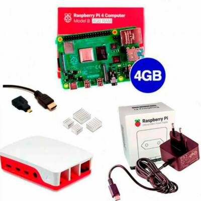 Kit Raspberry Pi 4 4GB c/ Case e Fonte Oficiais + Dissipadores