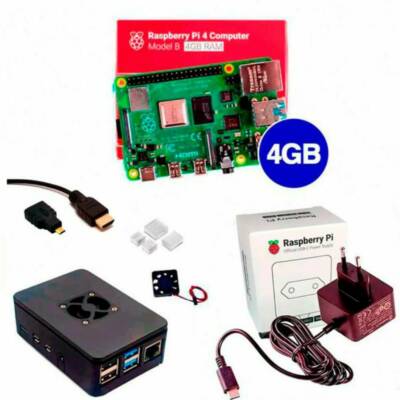 Kit Raspberry Pi 4 4GB c/ Case, Cooler, Fonte Oficial e Dissipadores