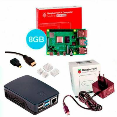 Kit Raspberry Pi 4 8GB c/ Case e Fonte Oficiais + Dissipadores