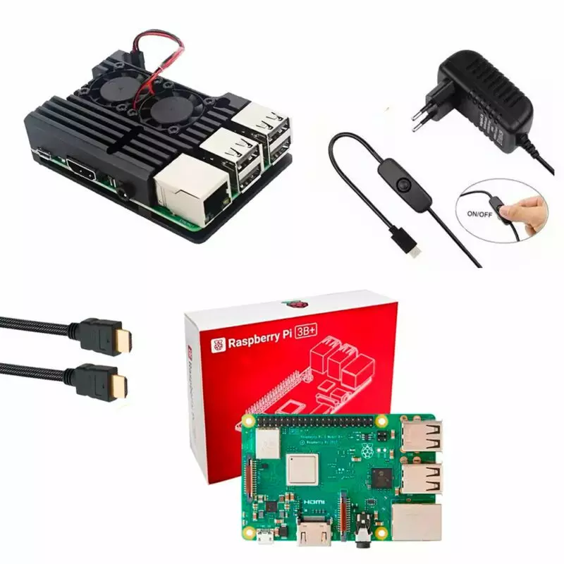 Kit Raspberry Pi 3 Model B+(Plus) c/ Case, Fonte 5V, Cooler e Dissipadores Kit Raspberry Pi 3 Model B+(Plus) c/ Case, Fonte 5V, Cooler e Dissipadores