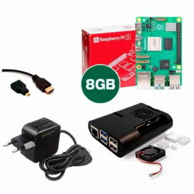 Kit Raspberry Pi 5 8GB c/ Case, Cooler, Dissipadores e Fonte 27W