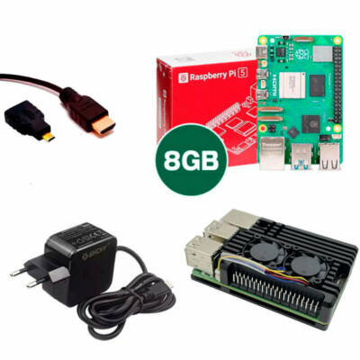 Kit Raspberry Pi 5 8GB c/ Case Metal c/ Cooler Fan e Fonte 27W