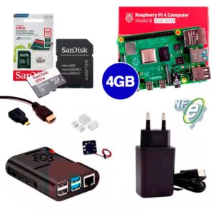 Kit Raspberry Pi 4 4GB c/ Case, Cooler, Fonte, Adaptador Micro HDMI + 64GB Kit Raspberry Pi 4 4GB c/ Case, Cooler, Fonte, Adaptador Micro HDMI + 64GB