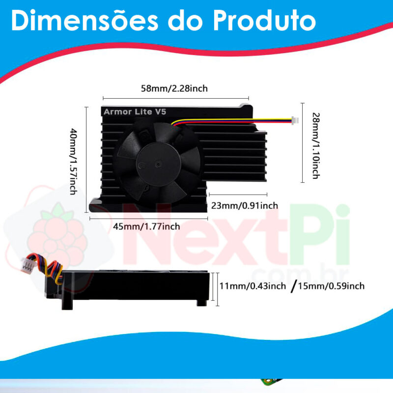 Refrigerador de Alumínio GeeekPi Armor Lite V5 para Raspberry Pi 5