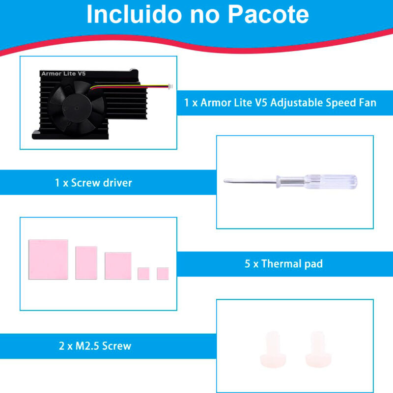 Refrigerador de Alumínio GeeekPi Armor Lite V5 para Raspberry Pi 5