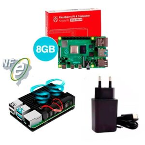 Kit Raspberry Pi 4 8GB c/ Case Alumínio c/ Duplo Cooler Fan e Fonte 5v Kit Raspberry Pi 4 8GB c/ Case Alumínio c/ Duplo Cooler Fan e Fonte 5v