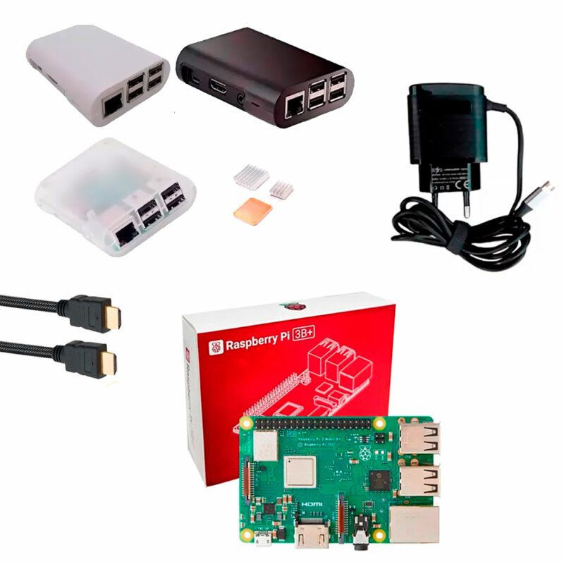 Kit Raspberry Pi 3 Model B+(Plus) c/ Case, Fonte 5V e Dissipadores Kit Raspberry Pi 3 Model B+(Plus) c/ Case, Fonte 5V e Dissipadores